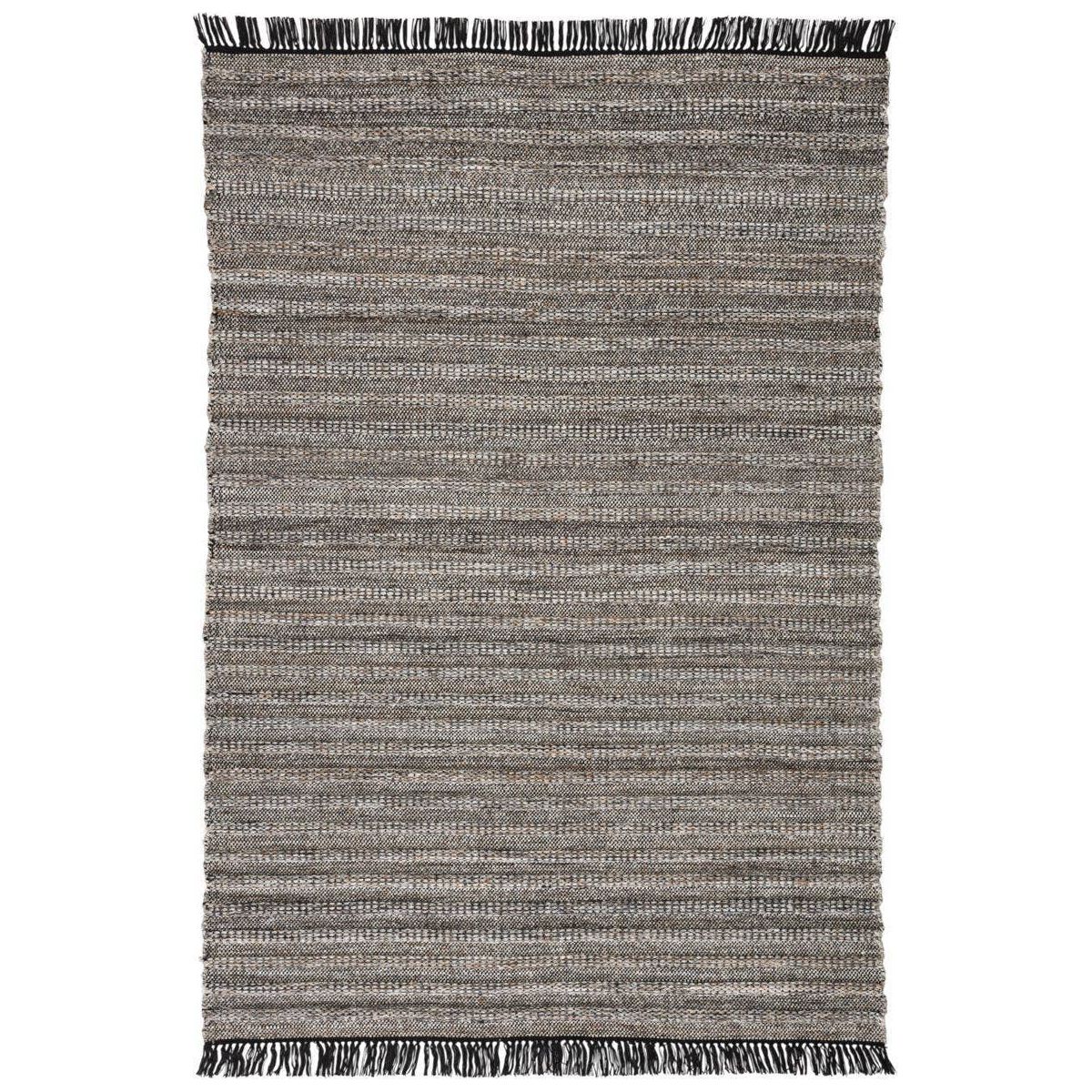 Featuring Castillo Torre Rug - Jet Black by Jaipur Living at Amethyst Home. The handwoven Castillo Torre Area Rug - Jet Black features a soft feel and relaxed, versatile style. The Torre area rug showcases a rich blend of black, gray, and rust tan tones for a grounding, neutral look. Crafted of PET yarn, or recycled plastic, this durable and textured rug.  Amethyst Home provides interior design, new home construction design consulting, vintage area rugs, and lighting in the Los Angeles metro area.