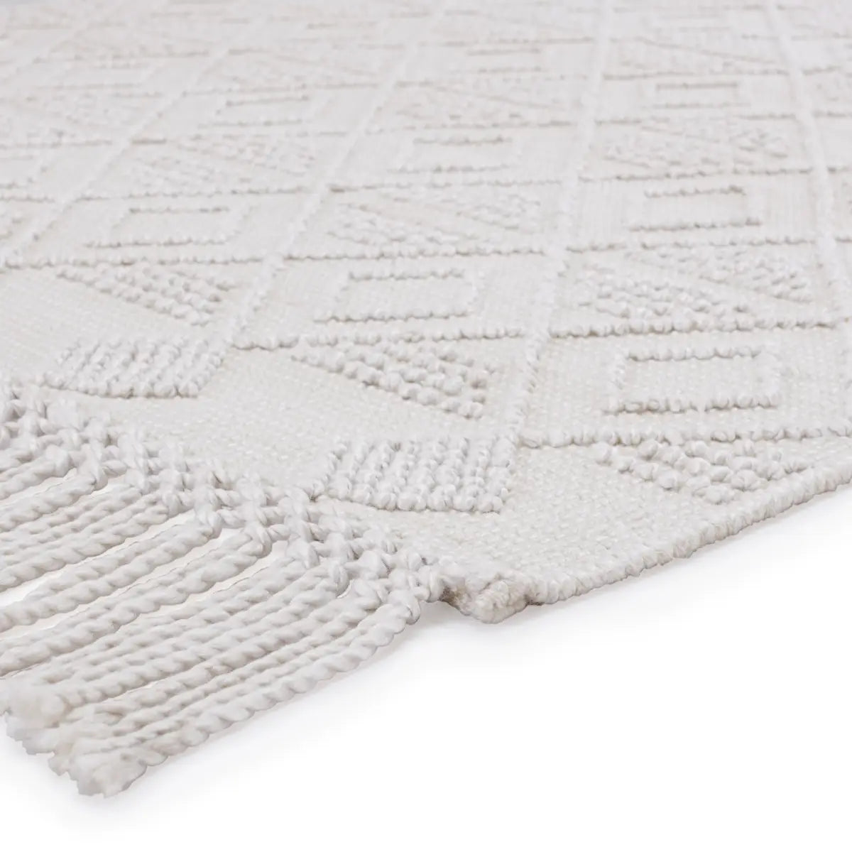 Featuring Cosette Esma Rug by Jaipur Living at Amethyst Home. The handwoven Cosette Esma Area Rug features a textural feel and casual, fun style. The Esma rug showcases a boucle-style geometric design in a light and airy white colorway. Crafted of PET yarn, or recycled plastic, this chic and durable rug brings warmth and a hint of global appeal to indoor and .  Amethyst Home provides interior design, new home construction design consulting, vintage area rugs, and lighting in the Boston metro area.