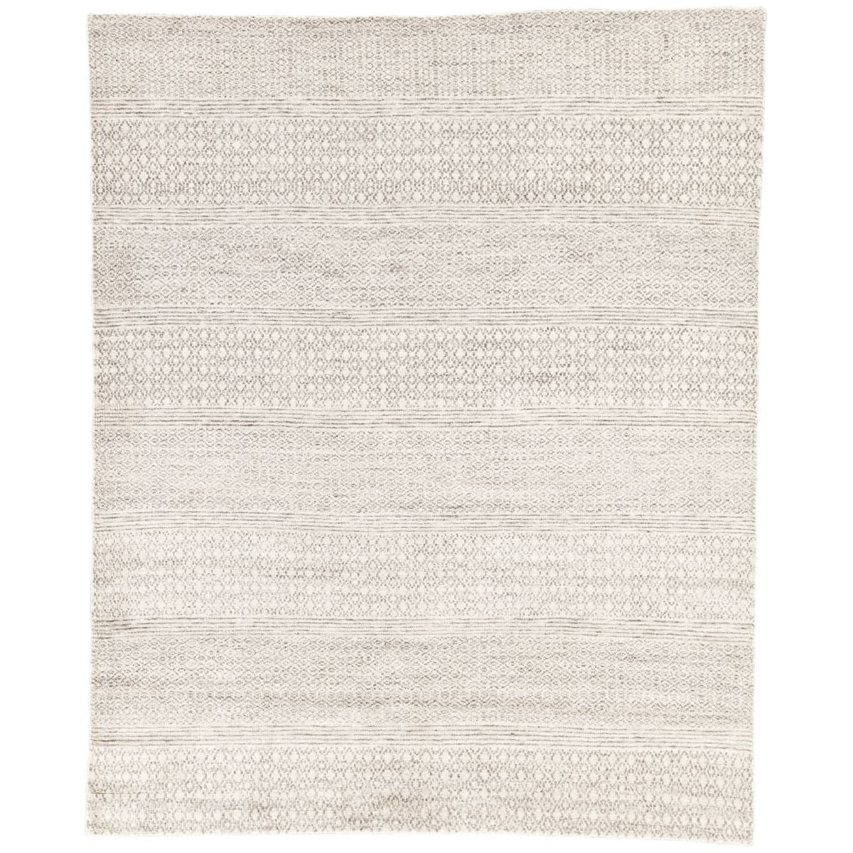 Featuring Rize Neema Hand-Knotted Rug by Jaipur Living at Amethyst Home. The Rize Neema Area Rugs offers intricate and delicately designed global patterns to the modern home. Small-scale geometric motifs create a captivating banded design on the artistically distressed Neema area rug. In a light neutral colorway of white and gray, this durable hand-knotte.  Amethyst Home provides interior design, new home construction design consulting, vintage area rugs, and lighting in the Alpharetta metro area.