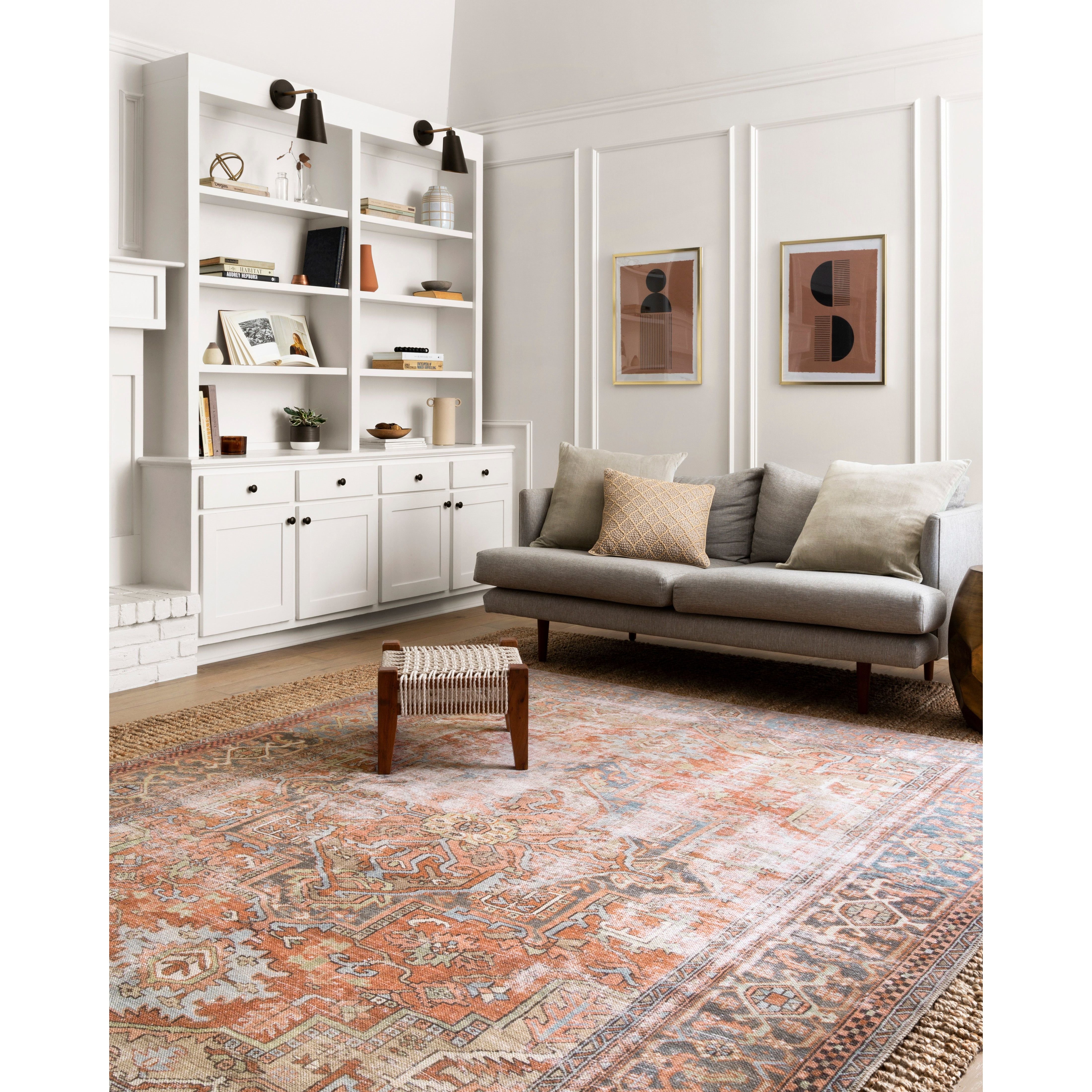 Featuring Loren Terracotta/Sky Rug by Loloi at Amethyst Home. The Loren Terracotta / Sky area rug captures the spirit of a one-of-a-kind vintage or antique area rug. You will love this rug as it's: 
Perfect for families with kids and pets
Very easy to clean and maintain
Comes in big area rug sizes and as cute kitchen and hallway runners
Looks gorgeous wit.  Amethyst Home provides interior design, new home construction design consulting, vintage area rugs, and lighting in the Nashville metro area.