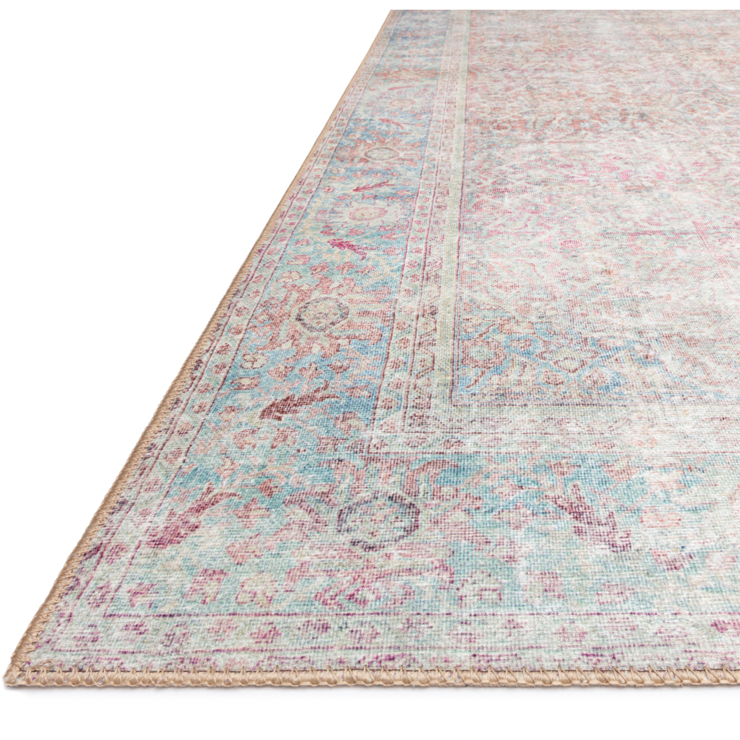 Featuring Wynter Red / Teal Rug by Loloi at Amethyst Home. Old soul, new spirit. Power-loomed of 100% polyester, the Wynter Red / Teal area rug showcases a one-of-a-kind vintage or antique area rug look at an affordable price. This rug brings in tones of pink, blue, and ivory and ideal for high traffic areas due to the rug's durability. The rug is perfec.  Amethyst Home provides interior design, new home construction design consulting, vintage area rugs, and lighting in the Los Angeles metro area.
