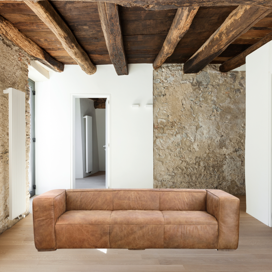 The Bolton Sofa's top-grain leather and minimalistic design combine to make a great first impression. With an ample seating area that will comfortably fit four people, this top-grain leather sofa is perfect for catching up with friends or on some much-needed sleep.  Size: 101"W x 44.5"D x 27.5"H