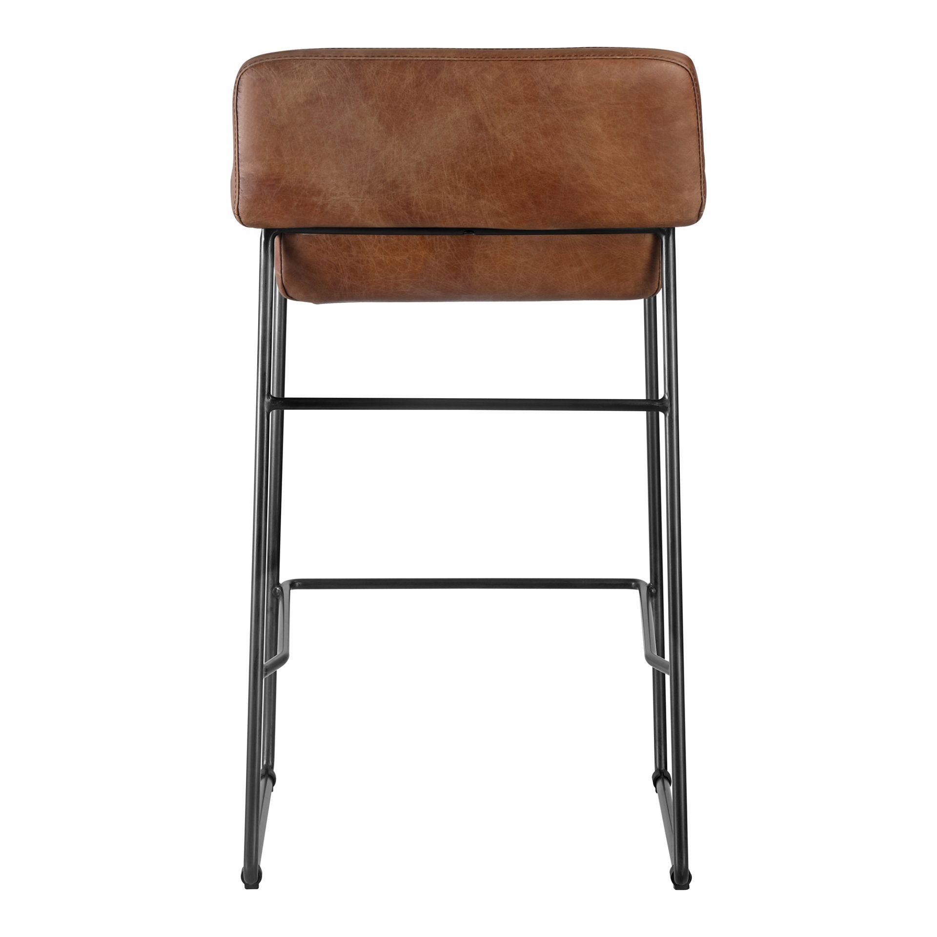 Upgrade your kitchen or dining room with this sleek, cocktail-ready Starlet Counter + Bar Stool - Open Road Brown Leather that showcases poise and comfort. This adds a cool sophistication to your space with its slim iron frame and luxe leather upholstery.