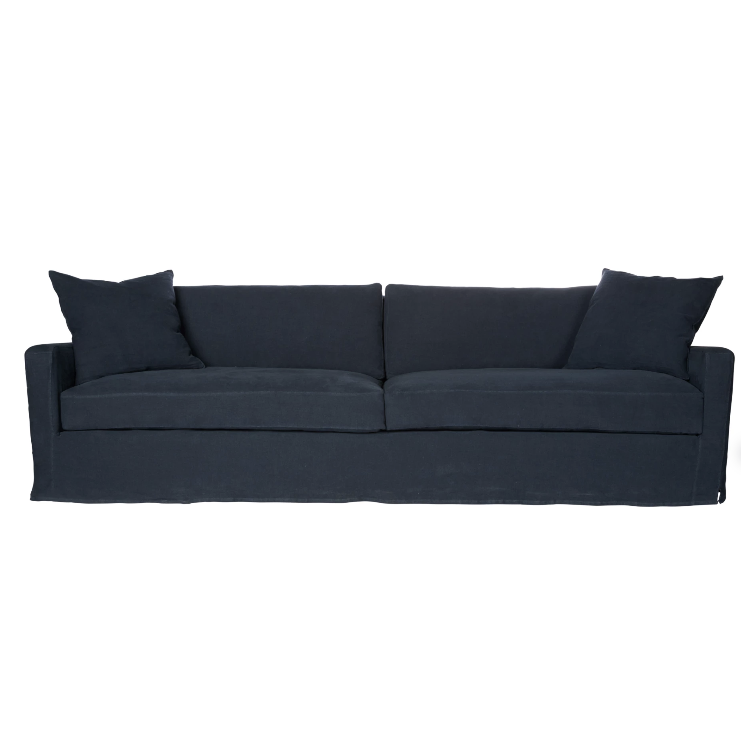 Featuring Sunset Sofa Family by Cisco Brothers at Amethyst Home. TV-binging nights are alright with the Sunset Sofa Family by Cisco Brothers. It's an extra deep sofa with a subtly reclined back. It works well in rooms with mounted TVs or sunrooms. Enjoy this sofa slipcovered or upholstered. Photographed in Mariet Marine 100% linen.
Sunset 96" Sofa: 96". Amethyst Home provides interior design, new home construction design consulting, vintage area rugs, and lighting in the Alpharetta metro area.