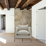 A piece we lovingly refer to as the "three legged-dog" to our clients, the Sullivan Aristocosi Linen Club Chair from Verellen is a beautiful statement piece from every angle. The 360 degree attention to detail makes it a striking piece in open concept spaces. This chair sits wonderfully for mounted televisions or with conversation and a glass of wine in the evening.