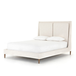 Featuring Potter Dover Crescent Bed by Four Hands at Amethyst Home. Welcome light, livable luxury into your bedroom with a fully upholstered bed. A tapered headboard features a fixed oversized cushion of high-performance fabric, creating a soft, layered look. Understated wooden legs complete the design. Performance fabrics are specially created to withstand. Amethyst Home provides interior design, new home construction design consulting, vintage area rugs, and lighting in the San Diego metro area.