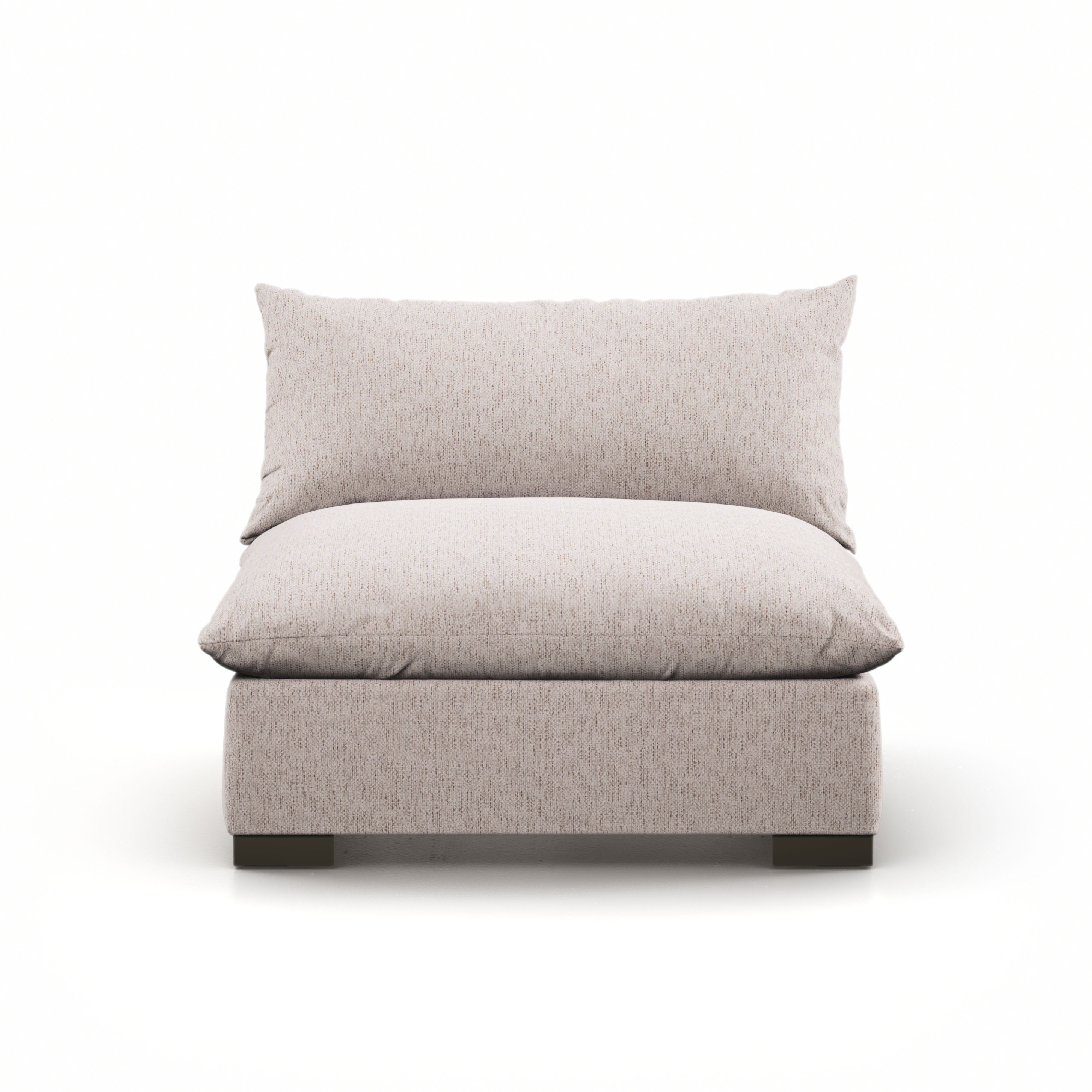 Meet the ultimate modular lounger. Knife edge cushioning is upholstered in a stone-colored high-performance fabric, perfect for modern living. Ottoman piece to matching sectional. Performance fabrics are specially created to withstand spills, stains, high traffic and wear, ensuring long-term comfort and unmatched durability. Amethyst Home provides interior design, new home construction design consulting, vintage area rugs, and lighting in the Charlotte metro area.
