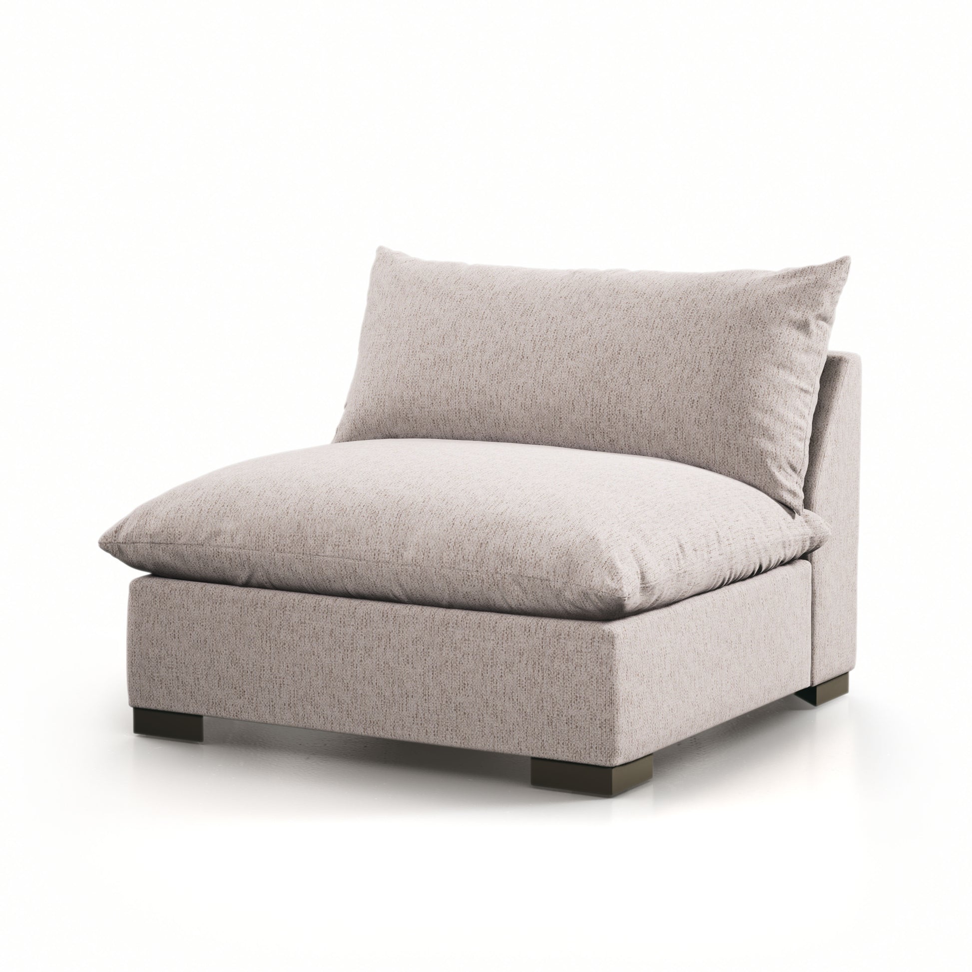 Meet the ultimate modular lounger. Knife edge cushioning is upholstered in a stone-colored high-performance fabric, perfect for modern living. Ottoman piece to matching sectional. Performance fabrics are specially created to withstand spills, stains, high traffic and wear, ensuring long-term comfort and unmatched durability. Amethyst Home provides interior design, new home construction design consulting, vintage area rugs, and lighting in the Kansas City metro area.