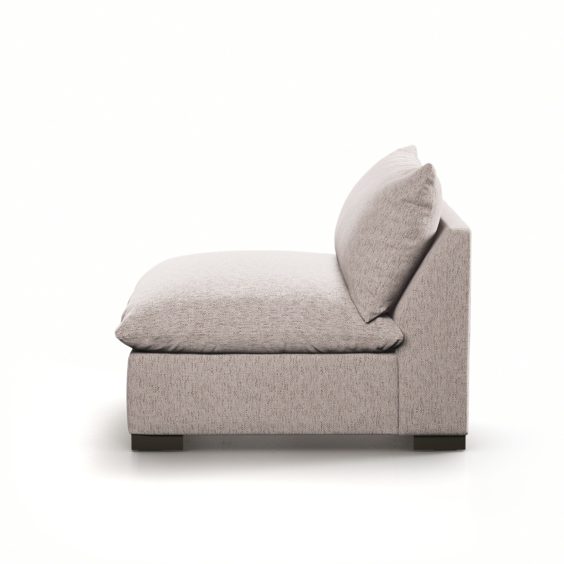 Meet the ultimate modular lounger. Knife edge cushioning is upholstered in a stone-colored high-performance fabric, perfect for modern living. Ottoman piece to matching sectional. Performance fabrics are specially created to withstand spills, stains, high traffic and wear, ensuring long-term comfort and unmatched durability. Amethyst Home provides interior design, new home construction design consulting, vintage area rugs, and lighting in the Miami metro area.