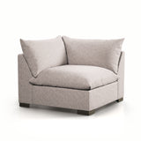 Featuring Westwood Sectional Pieces - Bayside Pebble by Four Hands at Amethyst Home. Meet the ultimate modular lounger. Knife edge cushioning is upholstered in a stone-colored high-performance fabric, perfect for modern living. Ottoman piece to matching sectional. Performance fabrics are specially created to withstand spills, stains, high traffic and wear, e.  Amethyst Home provides interior design, new home construction design consulting, vintage area rugs, and lighting in the Seattle metro area.