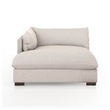 Featuring Westwood Sectional Pieces - Bayside Pebble by Four Hands at Amethyst Home. Meet the ultimate modular lounger. Knife edge cushioning is upholstered in a stone-colored high-performance fabric, perfect for modern living. Ottoman piece to matching sectional. Performance fabrics are specially created to withstand spills, stains, high traffic and wear, e.  Amethyst Home provides interior design, new home construction design consulting, vintage area rugs, and lighting in the Houston metro area.