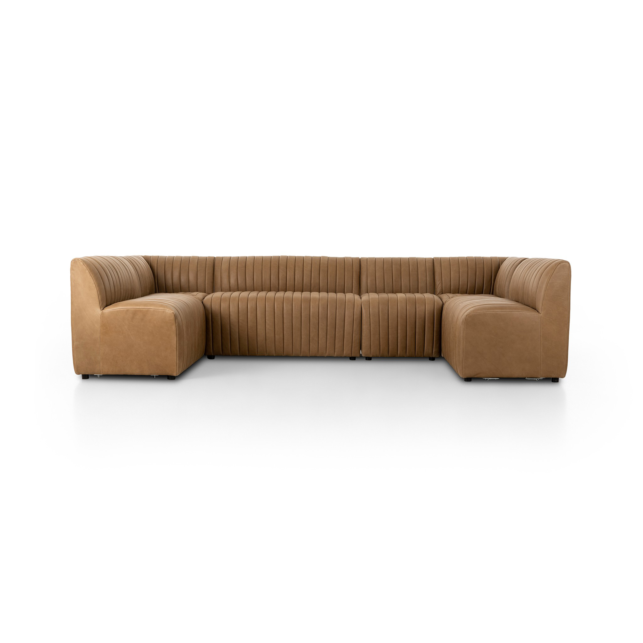Featuring Augustine Palermo Drift Dining Banquette U Shape 119.5" by Four Hands at Amethyst Home. The beauty of this modular piece is that the vertical channeling makes for a cohesive feel despite being modular. Your new favorite place to enjoy morning coffee. A U-shaped dining banquette is upholstered in tan top-grain leather with a beautifully pronounced . Amethyst Home provides interior design, new home construction design consulting, vintage area rugs, and lighting in the Nashville metro area.