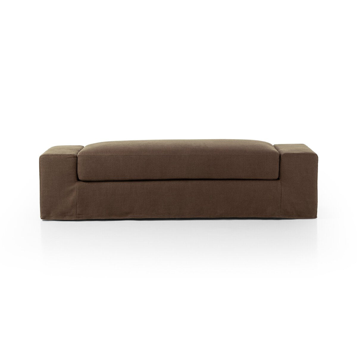 Bold dimensions define this monolithic accent bench. Durable and soft to the touch, Libeco™-sourced linens are artisan-made and free of toxic chemicals. Slipcovered styles are fully removable and machine-washable for easy care.Overall Dimensions: 78.50"W x 20"L x 20"HColors: Brussels Natural,Brussels CoffeeMaterials: 100% Flax/Linen Amethyst Home provides interior design, new home construction design consulting, vintage area rugs, and lighting in the Tampa metro area.