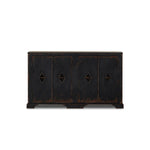 By the makers at Van Thiel, known for their antique-inspired pieces and hand-applied finishes. This wide but slim solid pine cabinet features door fronts with diamond cutout details and wire mesh inserts. Detailed with antique-inspired hardware and hinges. Metal-clad top in oil-rubbed bronze finish. Amethyst Home provides interior design, new home construction design consulting, vintage area rugs, and lighting in the Dallas metro area.