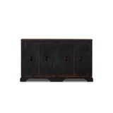 By the makers at Van Thiel, known for their antique-inspired pieces and hand-applied finishes. This wide but slim solid pine cabinet features door fronts with diamond cutout details and wire mesh inserts. Detailed with antique-inspired hardware and hinges. Metal-clad top in oil-rubbed bronze finish. Amethyst Home provides interior design, new home construction design consulting, vintage area rugs, and lighting in the Dallas metro area.