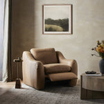 A modern take on the classic recliner. Customize your comfort level with the push of hidden buttons with pieces in our Power Motion collection. Made from caramel top-grain leather, with fiber-and-feather blend cushions plus web suspension for a plush, sink-in experience. A deployable footrest meets luxury with comfort.Overall Dimensions: 41.00"w x 41.00"d x 37. Amethyst Home provides interior design, new home construction design consulting, vintage area rugs, and lighting in the Alpharetta metro area.