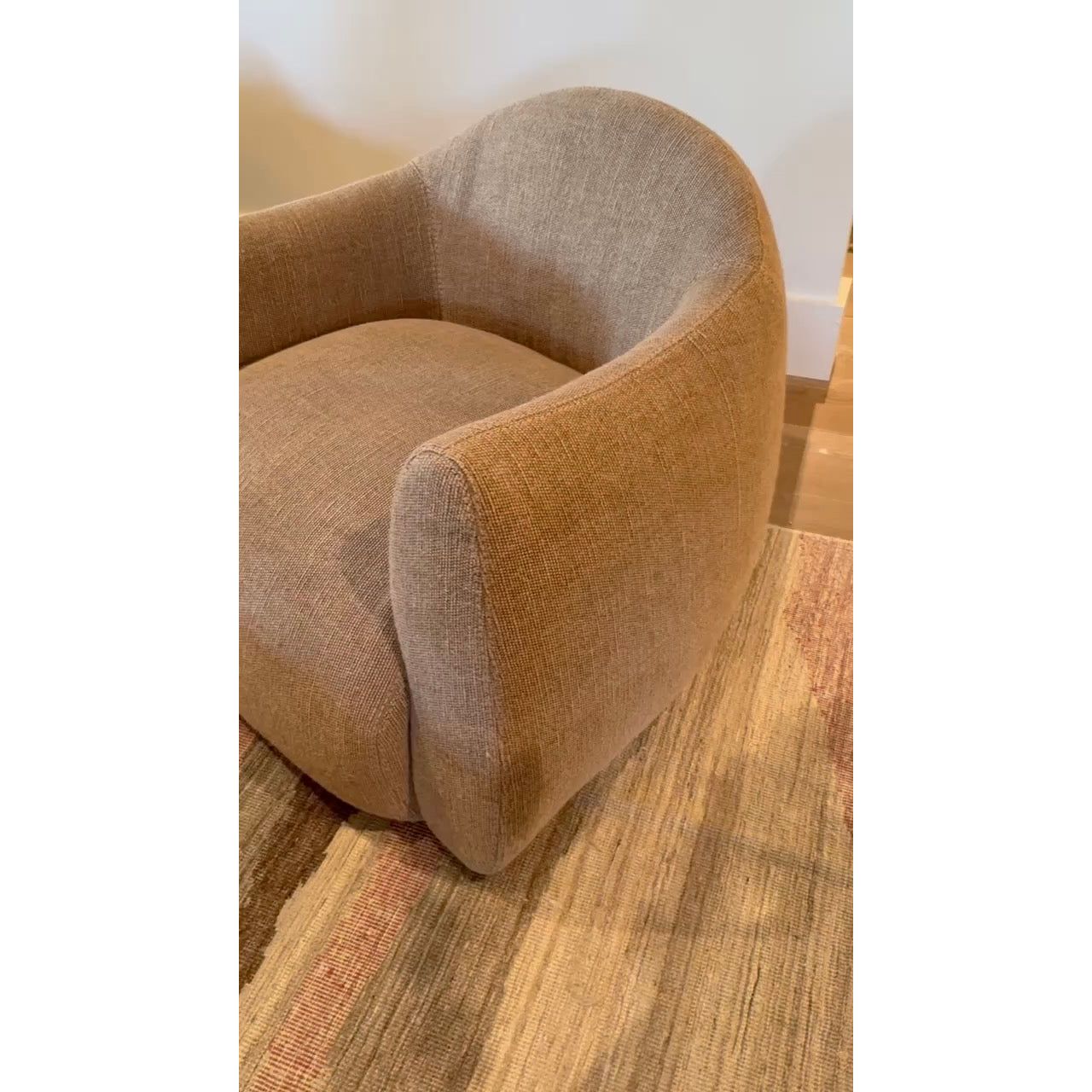 A delightfully, unexpected shape -- the Mina Swivel Chair is an Amethyst favorite.  It's gently curves define a space. Amethyst Home provides interior design, new home construction design consulting, vintage area rugs, and lighting in the Calabasas metro area.