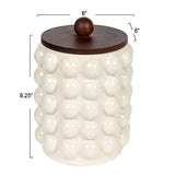 Creative Co-Op 8.25 Inches Round Stoneware Canister with Raised Dots and Acacia Wood Lid, White and Natural