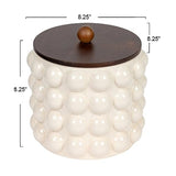 Creative Co-Op 8.25 Inches Round Stoneware Canister with Raised Dots and Acacia Wood Lid, White and Natural