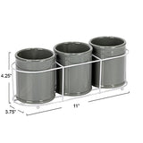 Creative Co-Op Farmhouse Ceramic Metal Holder, Grey and White Crocks