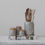 Creative Co-Op Modern Marble Canister with Wood Lid, Natural