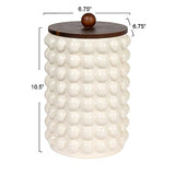 Creative Co-Op 8.25 Inches Round Stoneware Canister with Raised Dots and Acacia Wood Lid, White and Natural