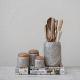 Creative Co-Op Modern Marble Canister with Wood Lid, Natural
