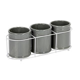 Creative Co-Op Farmhouse Ceramic Metal Holder, Grey and White Crocks