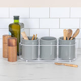 Creative Co-Op Farmhouse Ceramic Metal Holder, Grey and White Crocks