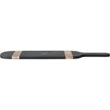 Creative Co-Op Oval Mango Wood Cheese and Cutting Board with Stripes and Handle, Black and Natural