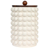 Creative Co-Op 8.25 Inches Round Stoneware Canister with Raised Dots and Acacia Wood Lid, White and Natural