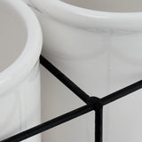 Creative Co-Op Farmhouse Ceramic Metal Holder, Grey and White Crocks