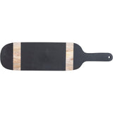 Creative Co-Op Oval Mango Wood Cheese and Cutting Board with Stripes and Handle, Black and Natural
