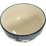Creative Co-Op Hand Stamped Stoneware Bowl with Pattern, Set of 4 Serveware, 5"L x 5"W x 3"H, Blue & Cream