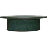 Creative Co-Op Stoneware Pedestal, Matte Green Reactive Glaze Decorative Accents, 12" L x 12" W x 4" H