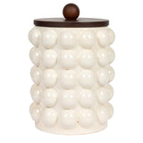 Creative Co-Op 8.25 Inches Round Stoneware Canister with Raised Dots and Acacia Wood Lid, White and Natural