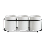 Creative Co-Op Farmhouse Ceramic Metal Holder, Grey and White Crocks
