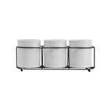 Creative Co-Op Farmhouse Ceramic Metal Holder, Grey and White Crocks
