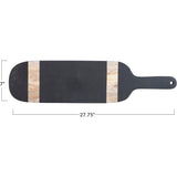 Creative Co-Op Oval Mango Wood Cheese and Cutting Board with Stripes and Handle, Black and Natural