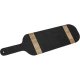 Creative Co-Op Oval Mango Wood Cheese and Cutting Board with Stripes and Handle, Black and Natural