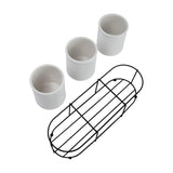 Creative Co-Op Farmhouse Ceramic Metal Holder, Grey and White Crocks