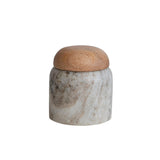 Creative Co-Op Modern Marble Canister with Wood Lid, Natural