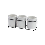 Creative Co-Op Farmhouse Ceramic Metal Holder, Grey and White Crocks