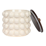 Creative Co-Op 8.25 Inches Round Stoneware Canister with Raised Dots and Acacia Wood Lid, White and Natural