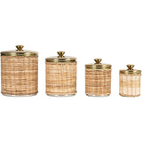 Creative Co-Op Rattan Wrapped Stainless Steel Canisters, Set of 4, Brass Finish