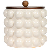 Creative Co-Op 8.25 Inches Round Stoneware Canister with Raised Dots and Acacia Wood Lid, White and Natural