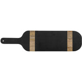 Creative Co-Op Oval Mango Wood Cheese and Cutting Board with Stripes and Handle, Black and Natural
