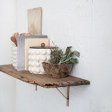 Creative Co-Op 8.25 Inches Round Stoneware Canister with Raised Dots and Acacia Wood Lid, White and Natural
