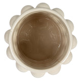 Creative Co-Op 8.25 Inches Round Stoneware Canister with Raised Dots and Acacia Wood Lid, White and Natural