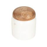 Creative Co-Op Marble and Mango Wood Pinch Pot with Lid, White and Natural